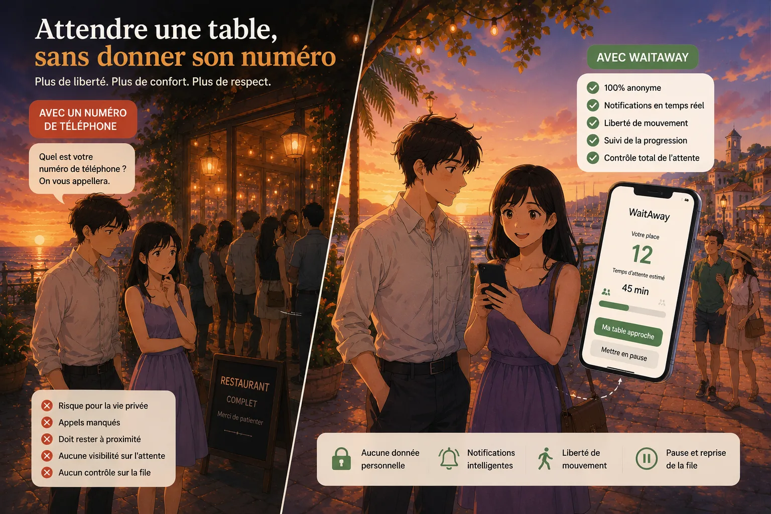Comparaison entre une attente avec numéro de téléphone et une attente anonyme avec WaitAway