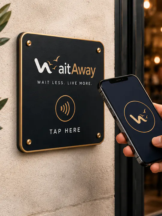 Un client tape son téléphone sur la plaque WaitAway