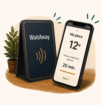 Plaque WaitAway et téléphone client