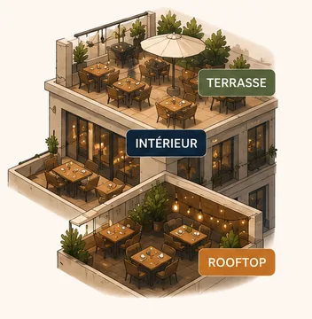 Restaurant organisé par zones